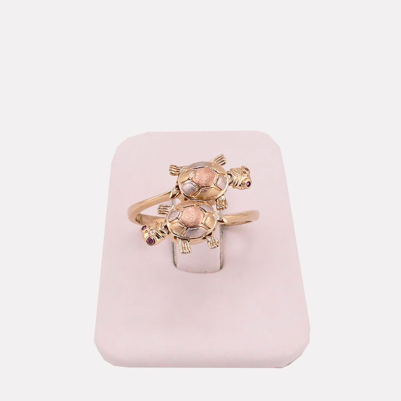 Anillo 2 Tortugas 14k 3.8g #8.5